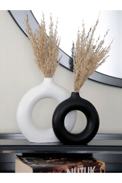 stonnish Bohemian Dual Color Series Vase - Adadanal Set of 2 White & Black