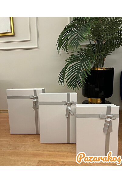PAZARAKOŞ HEDİYE KUTUSU DEKORATİF KUTU DAMAT GELİN SÖZ FİYONKLU BEYAZ KINA BO...