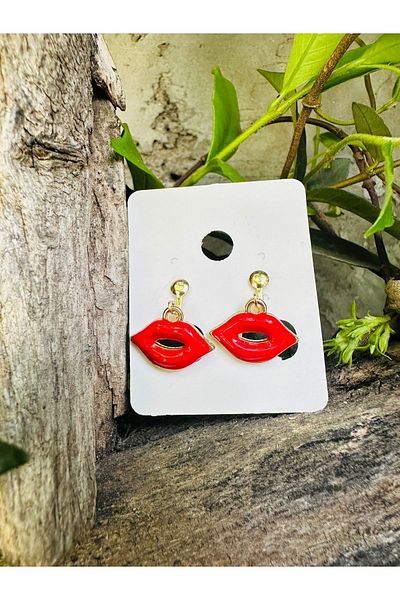 1PARÇAMAVİ Red Pinching Women's Earrings - Ear with Lip Clip and No Hole