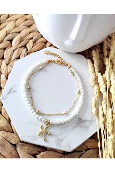 HALHALMILL Kadın Incili Deniz Yıldızı Sallantılı Top Zincirli Ikili Halhal