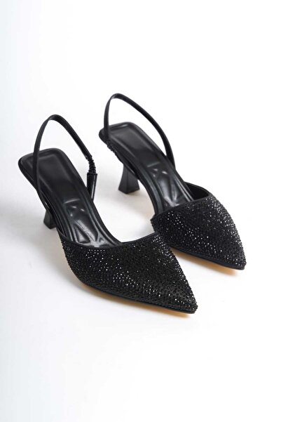 Tunus Γυναικείο βραδινό φόρεμα με τακούνι μαύρο πέτρινο ασημί