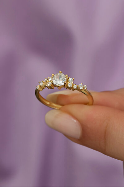 ALYANSEVİM Altın Kaplama Zirkon Taşlı Sarmaşık Model Gümüş Yüzük