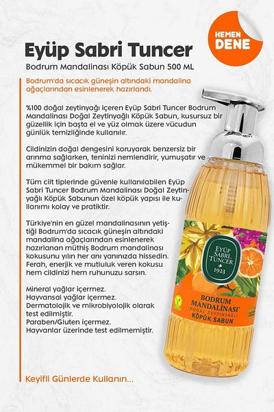 Eyüp Sabri Tuncer Bodrum Tangerine Foam Soap with Olive Oil 500 ml