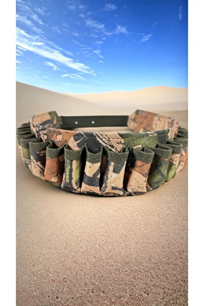 UYĞURCA 30 Fişek Kapasiteli Açık Fişeklik - Haki Şeritli Yaprak Desen Kumaş -...