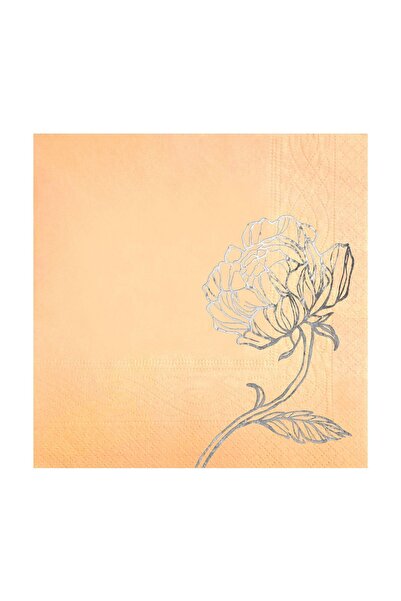 Story 33x33 Cm Beige Powder Colored Flower Patterned Silver Leaf Paper Napkin...