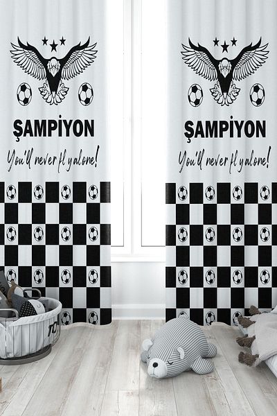 Bertille Home Κουρτίνα φόντου με μονό φτερό σειράς ποδοσφαίρου - Παιδικό και βρεφικό δωμάτιο ασπρόμαυρο (ΚΟΥΡΤΙΝΑ ΠΑΙΔΙΚΟΥ ΔΩΜΑΤΙΟΥ)