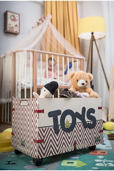 Wodiza Cheerful Ahşap Oyuncak Kutusu Tekerlekli Oyuncak Sepeti 30x31x47 cm