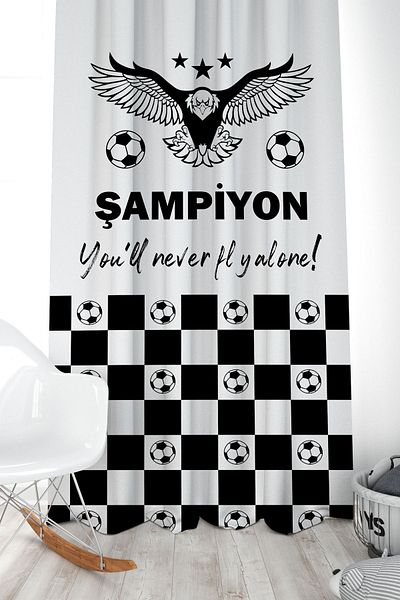 Bertille Home Κουρτίνα φόντου με μονό φτερό σειράς ποδοσφαίρου - Παιδικό και βρεφικό δωμάτιο ασπρόμαυρο (ΚΟΥΡΤΙΝΑ ΠΑΙΔΙΚΟΥ ΔΩΜΑΤΙΟΥ)