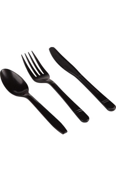 Miopack Plastic Luxury Fork-Spoon-Knife Set of 3 Black Black Set of 100