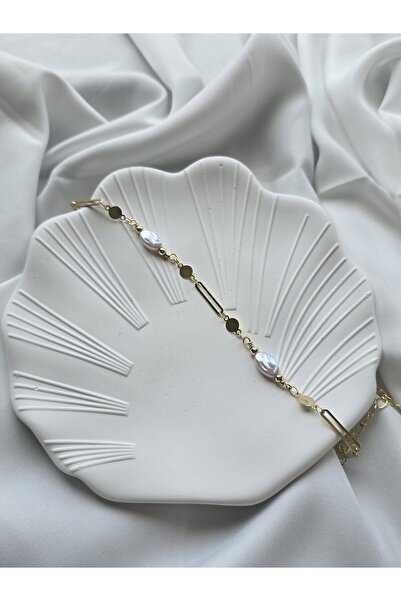 ULYOS PONIS Pullu Badem İnci Gold Zincir Bileklik