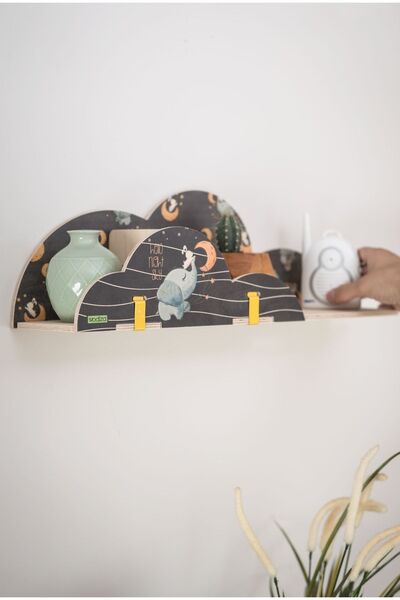 Ahşap Çocuk Odası Duvar Rafı Kitap ve Dekor Rafı Sleeper Elephant 47 x 32 x 28 cm