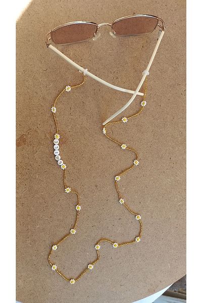 Atolye Ferda Daisy Themed Beaded Glasses Strap (with SMILE Written)