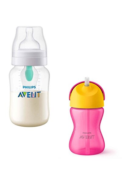 Philips Avent Antikolik Colic Biberon 260ml - Cam Değildir. + Avent Pembe Pipetli Bardak 300 ml