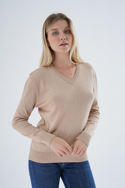Trist Star Bluză pulover cu decolteu în V din bumbac organic 100% bej
