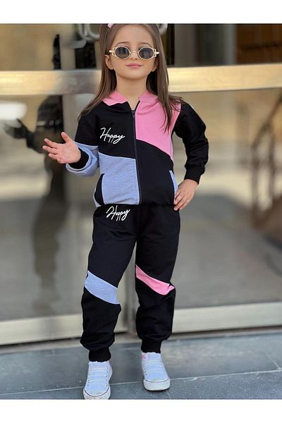 Uslukids Σετ κοριτσίστικη φόρμα με κουκούλα με φερμουάρ
