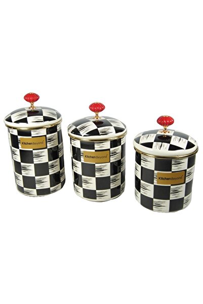 Lilac Home Qualıta-kıng Emaye Damalı 3'lü Lux Kavanoz Seti