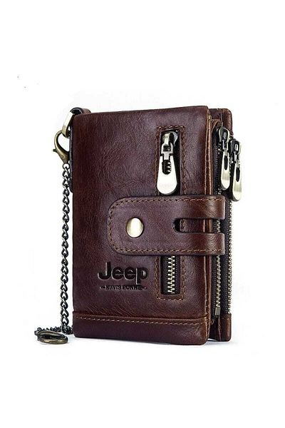 Jeep Men's Brown Leather Wallet - Stylish and Comfortable Design