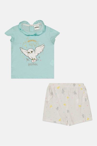 Harry Potter Toddlers Girl Graphic Print Top And Bottom, White
