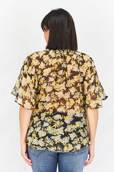 Joie Women Mock Neck Bell Sleeve Allover Print Top, Black Combo