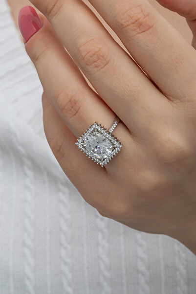 ALYANSEVİM Büyük Zirkon Taşlı Altın Kaplama Gümüş Tektaş Yüzük