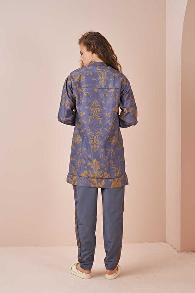 Mevra Çini Desen Tesettür Mayo Kısa Gri