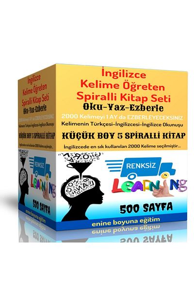 Enine Boyuna Eğitim مجموعة كتب تعليم المفردات الإنجليزية مقاس صغير 5 كتب حلزونية عديمة اللون
