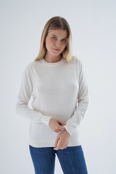 Trist Star Women's Ecru 100% Organic Cotton Crew Neck Knitwear Sweater