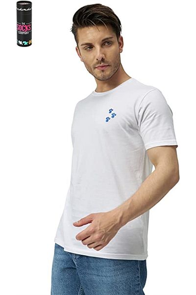 The Socks Company Foot Steps Crew Neck Άνετη εφαρμογή Κεντημένο λευκό μπλουζάκι Unisex σε κουτί