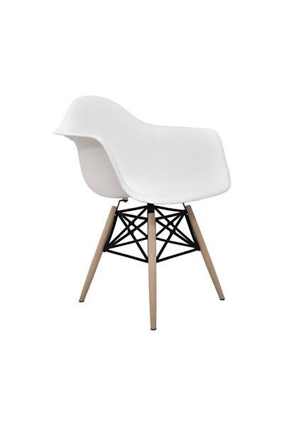 Dorcia Home Kolçaklı Beyaz Eames Plastik Kafesli Sandalye - Cafe Balkon Mutfak Sandalyesi