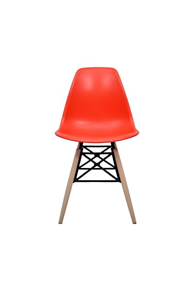 Dorcia Home Kırmızı Eames Plastik Kafesli Sandalye - Cafe Balkon Mutfak Sanda...