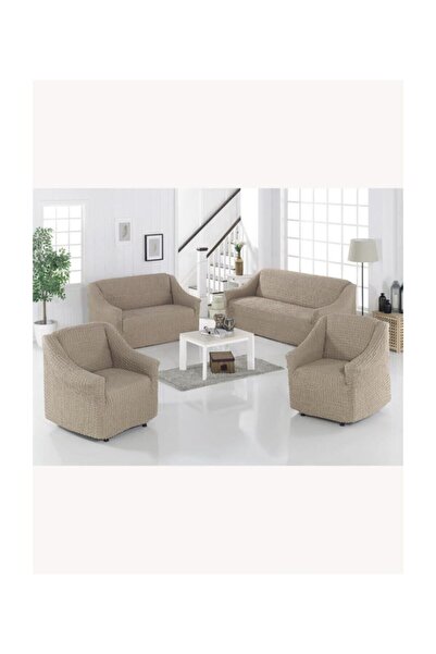 Karna Home Armchair Sofa Cover Set Cotton 7 Piece Strech Milk Coffee - 140 X 180
