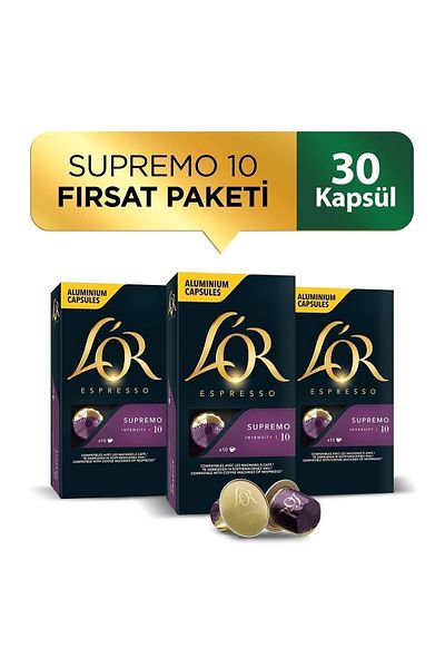L'OR Supremo Intensity 10 - Nespresso Compatible Aluminum Coffee Capsule Deal Pack - 10 Pieces x 3 Packs