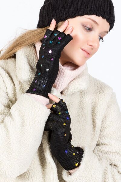 POSUSS Renkli Yıldız Baskılı Kadın Eldiven - Siyah - Ps3110