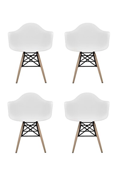 Dorcia Home Kolçaklı Eames Plastik Kafesli Sandalye - 4 Adet - Cafe Balkon Mutfak Sandalyesi