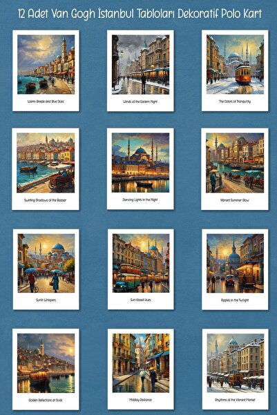 Runrux Yapay Zeka Van Gogh Gözünden İstanbul Tabloları 12 Adet Dekoratif Polo...