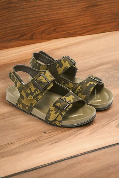 Ponchiq Sandale verzi pentru copii cu model de camuflaj militar