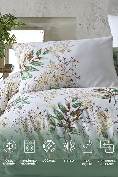 Elart Σετ παπλωματοθήκης Fern Green Single Ranforce - 100% φυσικό βαμβάκι 3 τεμαχίων