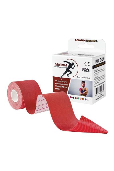 LENORA شريط ألم كينيسيولوجي أحمر - شريط رياضي 5 متر × 5 سم