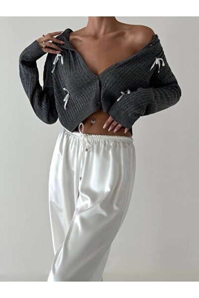 My Blog Smoked Mini Bow Detailed Buttoned Front Knitwear Cardigan-4375