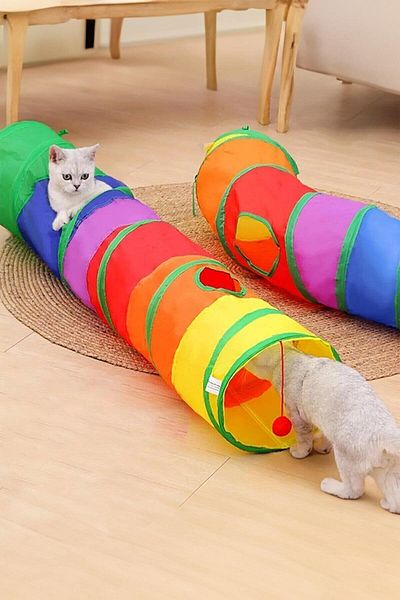 GOBYPET Rainbow Pattern Long Straight Cat Tunnel - Pet Play Tunnel 2110