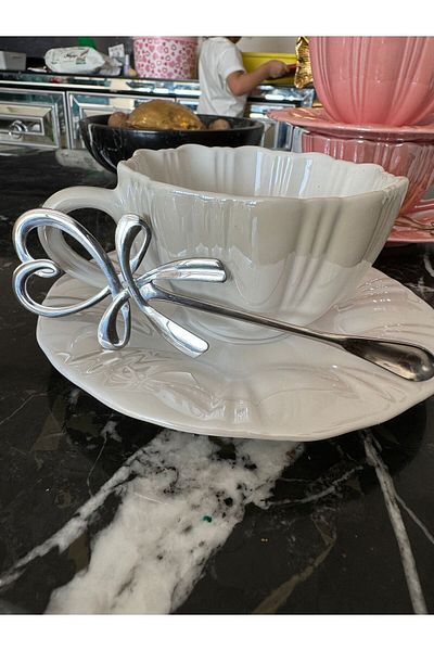Hatice sakallı design Silver Color Heart Spoon 1 Piece Coffee Spoon