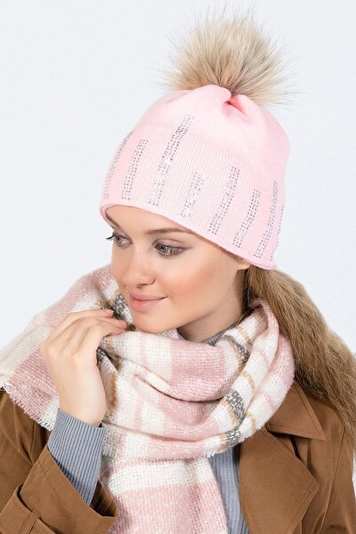 POSUSS Taş Detaylı Ponponlu Kadın Bere Pembe - Ps1148