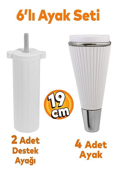 Badem10 Set de 6 din fier - Mobilier alb Unitate TV, Consolă, Fotoliu și Canapea Suport, Picioare șuruburi de 19 cm
