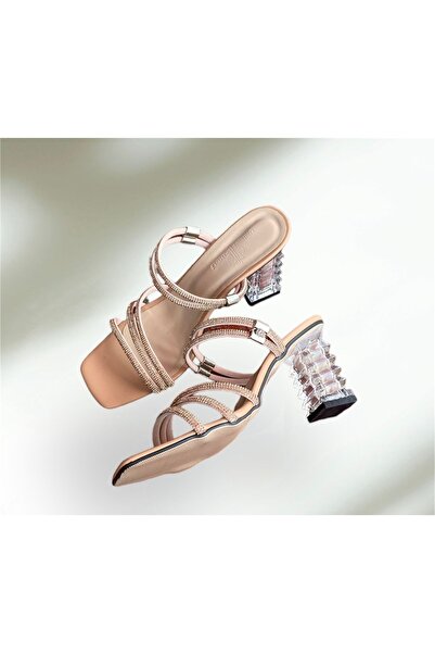 İpek women's transparent heels with rhinestones