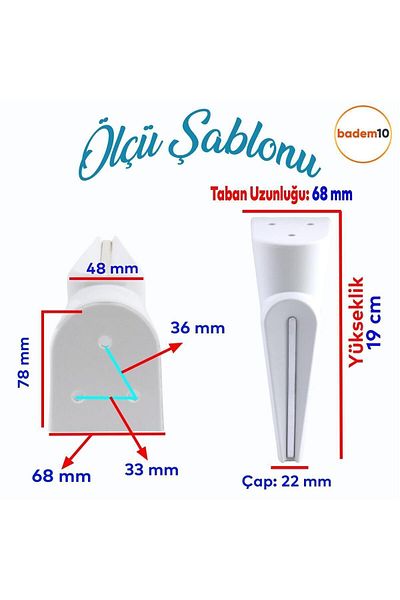 Badem10 Nota Mobilier Canapea Unitate TV Consolă Fotoliu Picior Picioare Riser Alb Argintiu Cromat 19 Cm