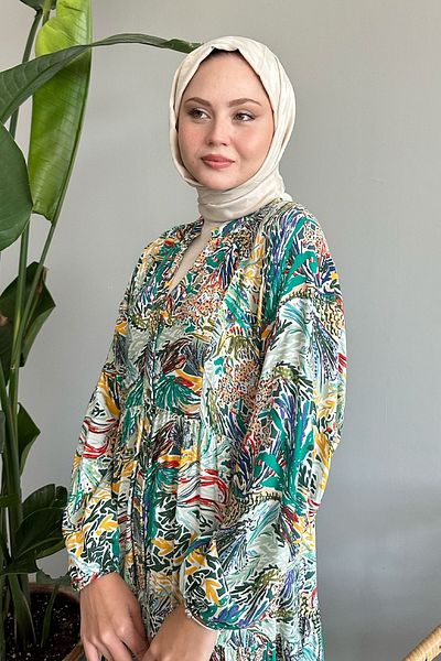 InStyle Casual Green Viscose Dress - Mixed Color