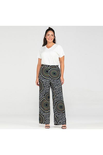 MİYORO Patterned Wide Leg Large Size Viscose Trousers