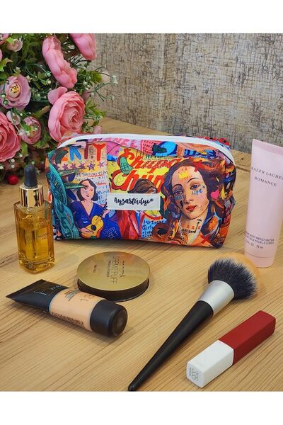Ayza Stüdyo حقيبة مكياج كبيرة الحجم بتصميم فن الشارع - عتيقة