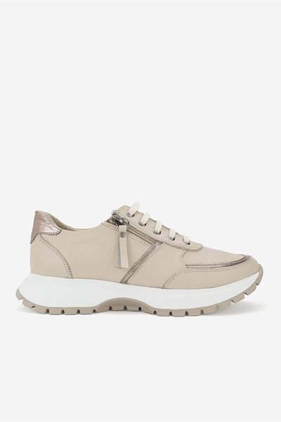 TUNAELLİ Beige Sneaker - Genuine Natural Leather, Lace-up, Casual Shoes
