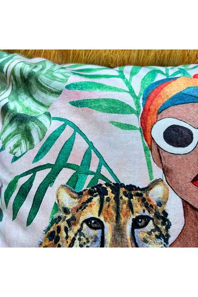 DECO African Tropical Pattern Velvet Throw Pillow - Digital Printed, Fringed